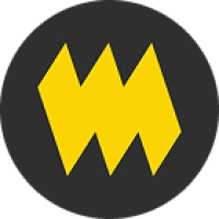 Forme géométrique jaune rappelant une couronne, sur un cercle gris anthracite.