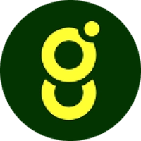 Icône jaune composée de deux anneaux incomplets et d’un petit cercle, sur un fond circulaire vert foncé.