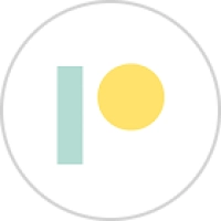 Logo circulaire blanc composé d’une barre verticale turquoise et d’un cercle jaune.